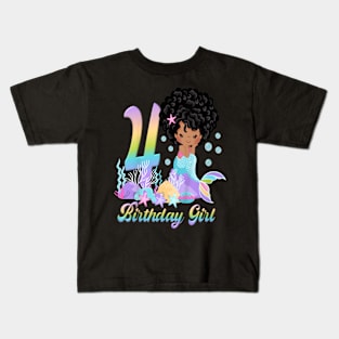 Kids Four 4Th Birthday 4 Year Old Girl African American Mermaid Kids T-Shirt